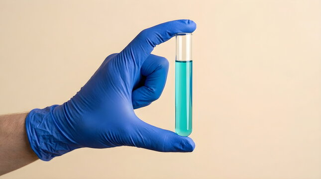 Scientist Holding Glowing Blue Liquid in Test Tube in Modern Laboratory