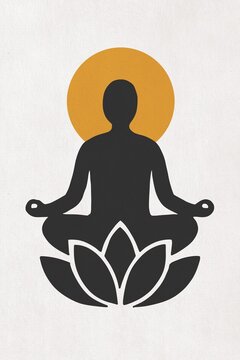 A minimalist silhouette meditates on a lotus flower in complete peace