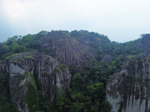 Ancient Nglanggeran Volcano Landscape in Yogyakarta, Indonesia. Scenic Mountain and Giant Rock Formation