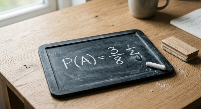 Basic Probability Equation Written on a Chalkboard on a Wooden Table