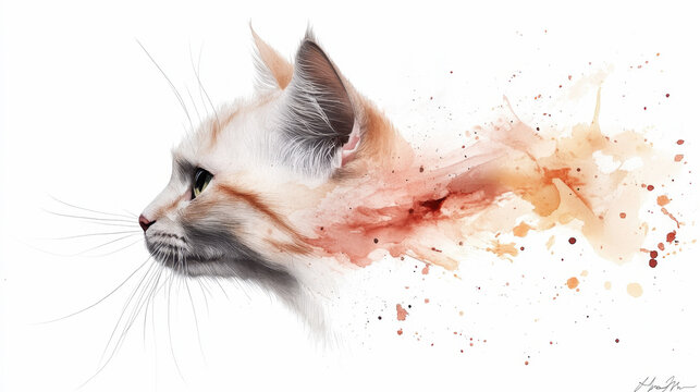 Creative splash effect portrait of a cat on white background. Feline Fix by Five Month