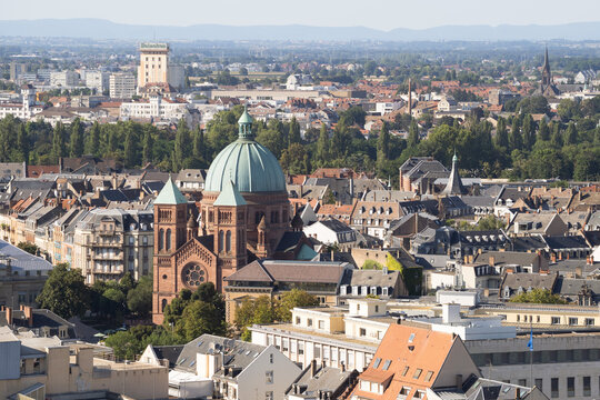 The Saint Pierre le Jeune church dominates the Strasbourg cityscape