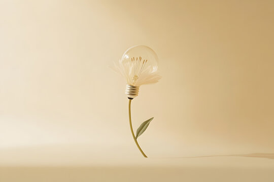 Light bulb growing like flower concept for creative ideas and sustainable innovation