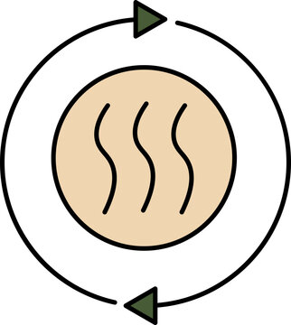 Circular arrow icon with steam lines representing food recycling or hot food cycle process.
