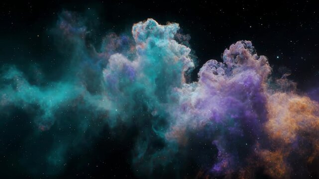 Vibrant cosmic dust clouds swirling in deep space with subtle starfield background