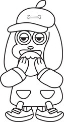 Naklejka premium Cute Cartoon Dog Character Expressions Line Art