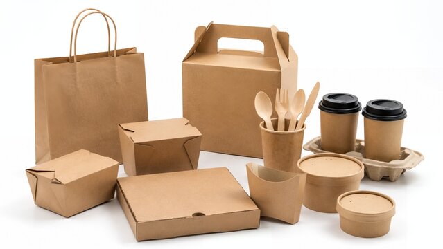 Eco Friendly Kraft Food Packaging Collection on White