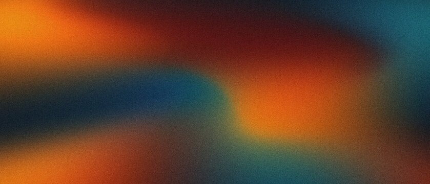 Grainy vibrant orange, deep burgundy wine and dark navy teal abstract gradient background with soft fluid wave noise texture.