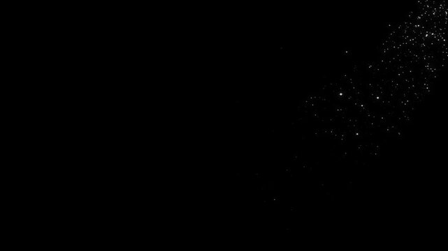 Starlight glitter trail animation featuring white sparkling particles and star sparkle vector doodles, glowing light effect, with smooth fading motion for fantasy transitions on black screen. 4K