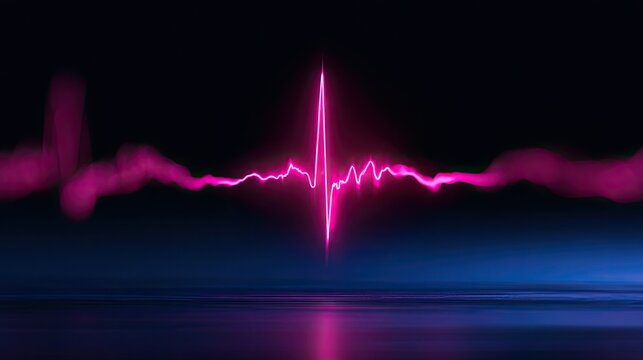 Vibrant neon pulse graphic on dark reflective surface