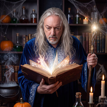 izard in a dark, candlelit library, casting a spell from an ancient grimoire.