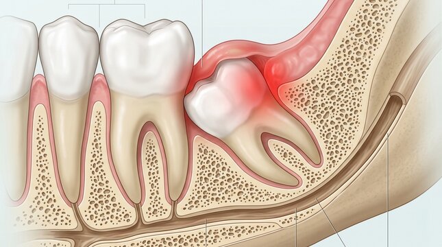 Horizontal impacted wisdom tooth dental anatomy diagram