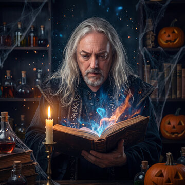 izard in a dark, candlelit library, casting a spell from an ancient grimoire.