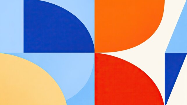 Geometric abstract with intersecting circles and squares in bright colors