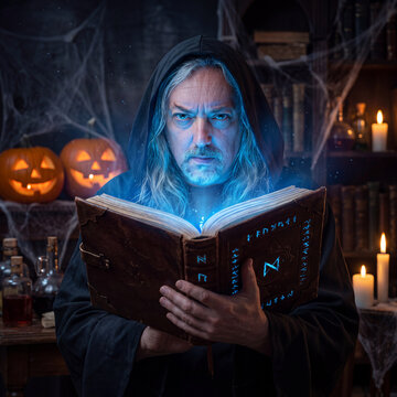izard in a dark, candlelit library, casting a spell from an ancient grimoire.