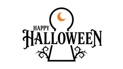 Happy Halloween typography design with a keyhole silhouette and crescent moon icon. © MD ACHADUL ISLAM