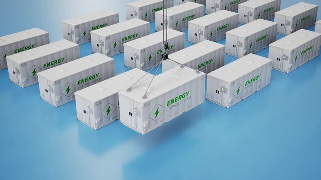 3d rendering white energy storage system or battery container unit isometric 4k footage