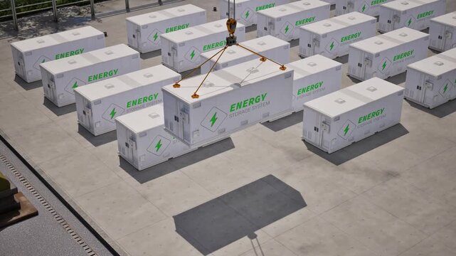 3d rendering white energy storage system or battery container unit isometric 4k footage