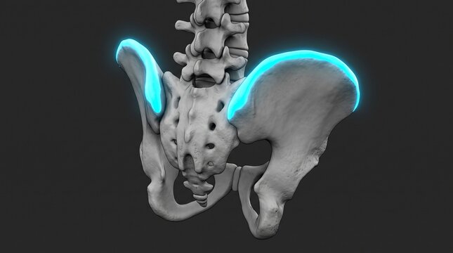 3D Human Pelvis Skeleton with Labeled Anatomy and Iliac Crest