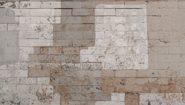 Weathered Brick Wall with Peeling Paint and Texture Variations