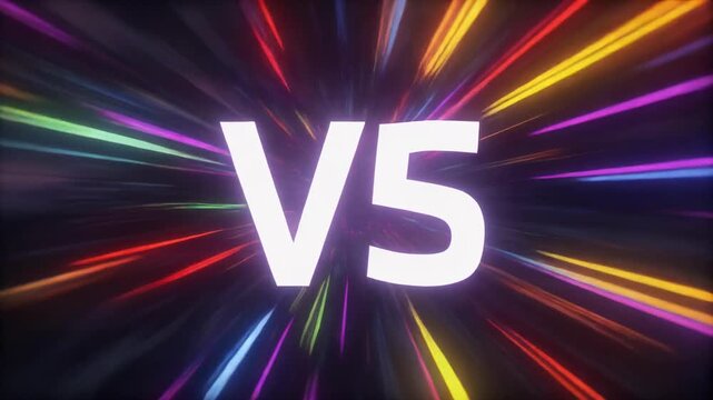 Neon light streaks accelerate through a dark void with glowing V5 text
