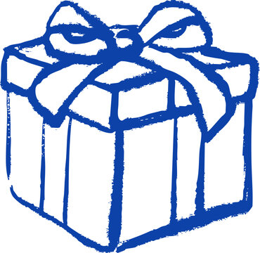 Hand drawn vintage gift box with ribbon, celebration and surprise sketch. Chritmas and Birthday present sticker. Vector crayon doodle isolated illustration