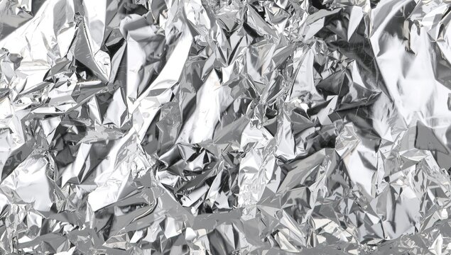 Crumpled Aluminum Foil Texture in Silver Color with Shiny Surface