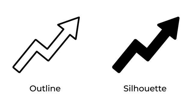 Growth Chart Symbols: Two abstract graphic representations, one in outline and one in silhouette, depict an upward trending arrow with zig-zag lines, symbolizing progress and growth.