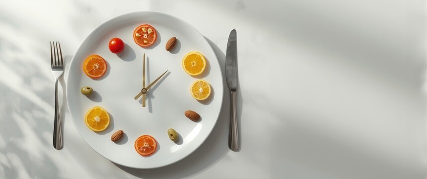 Creative Clock Design Featuring Sliced Fruits on a Plate with Cutlery