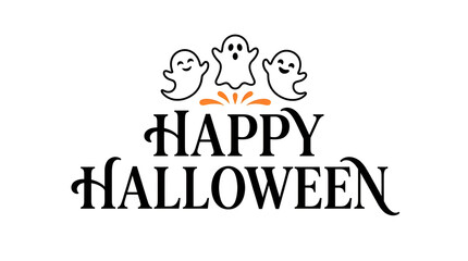Happy Halloween typography design with cute ghost illustrations for holiday greeting cards © MD ACHADUL ISLAM