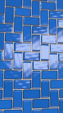 Glazed Cobalt Ceramic Tiles in Herringbone Layout, Seamless Loop 4K