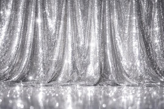Shimmering Silver Sequin Curtain Background with Sparkling Reflections