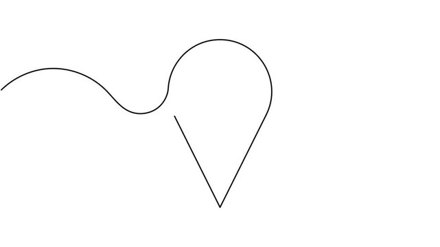 Modern map marker location pin icon sign continuous one line drawing moving on white background animation