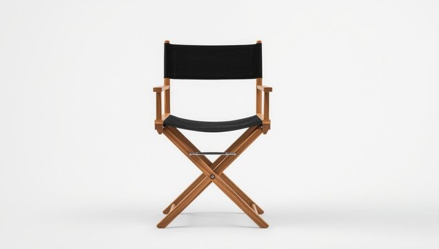 Wooden Director's Chair with Black Canvas Seat Isolated on White