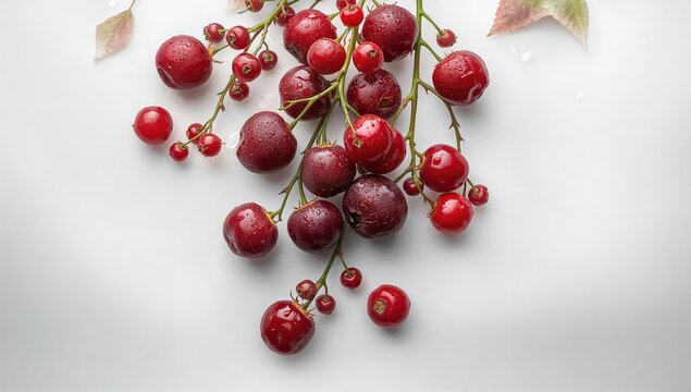 Fresh Redberries with Water Droplets on White Background