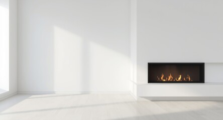 Fototapeta premium Modern Minimalist Living Room with Fireplace and Natural Light