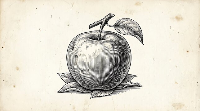 Vintage woodcut apple illustration on aged paper