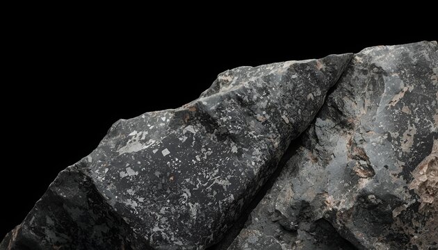 Rough Hewn Rock Formation with Detailed Stone Texture Isolated on Black Background, Natural Geological Cliff Outcrop