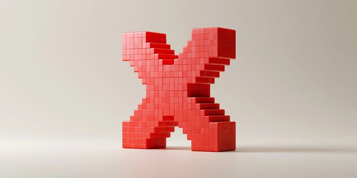 3D Red Pixelated Cross Symbol