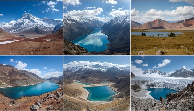 Pamir Plateau Landscapes in Xinjiang China with Muztagh Ata and Kongur Tagh, Turquoise Alpine Lakes, Glaciers and Snow-Capped Mountains