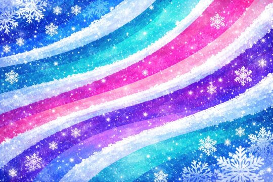 Colorful Winter Background with Snowflakes and Abstract Waves