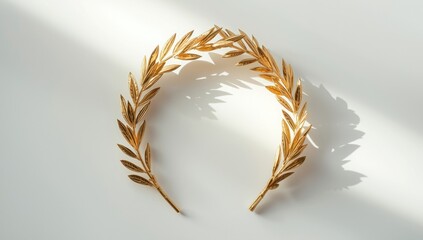 Fototapeta premium Golden Laurel Wreath on a Light Background with Soft Shadows