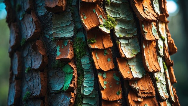 Panoramic image showing relief texture of dry tree bark with a brown bark background. Extra banner.
