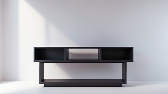 Modern Black TV Console Table with Open Shelving in Minimalist Design