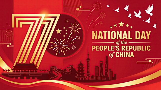 77 National Day of the People's Republic of China red banner