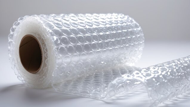 Bubble Wrap Roll Unrolled on a Light Background with Soft Lighting