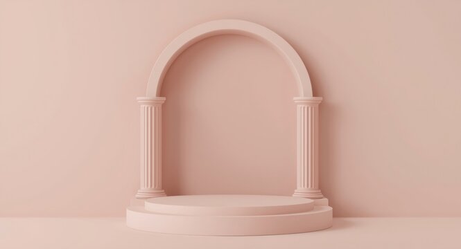 Minimalist Archway with Columns on a Soft Pink Background