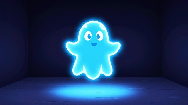 Glowing blue ghost character with happy expression