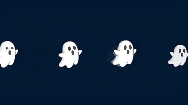 Cartoon ghosts floating against dark blue background