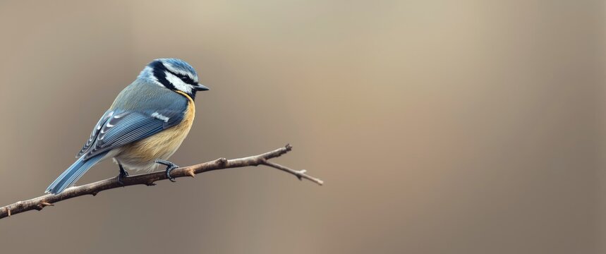 Blue Tit Bird Perched on a Branch with Blurred Background